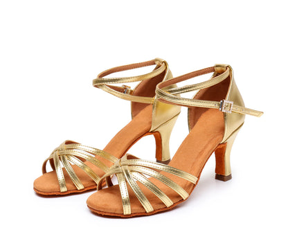 Gold Silver Woman Latin Dance Shoes With Rhinestone Buckle Jazz Salsa Dance Shoes For Ladies Girls Suede Soft Sole 5/7cm Heel