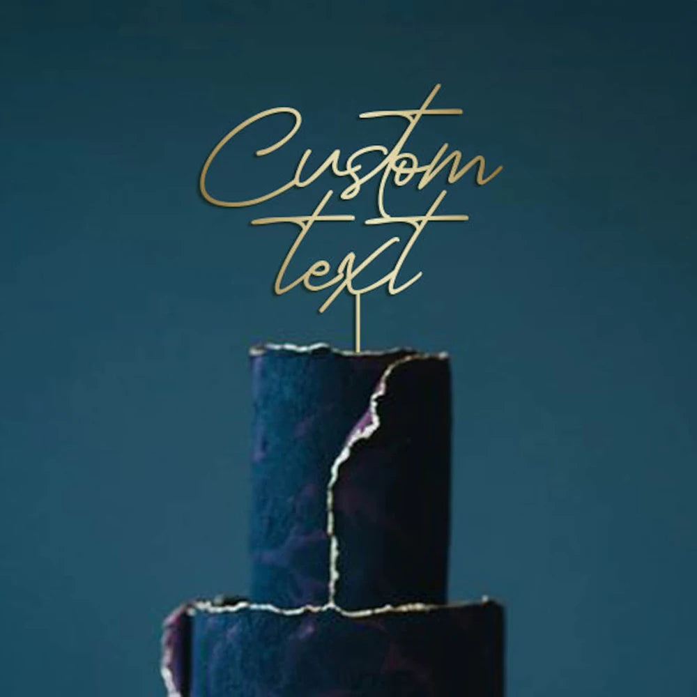 Custom Text Gold Acrylic Cake Topper Personalized Rustic Wood Cake Topper Wedding Birthday Engaged Anniversary Party Decoration