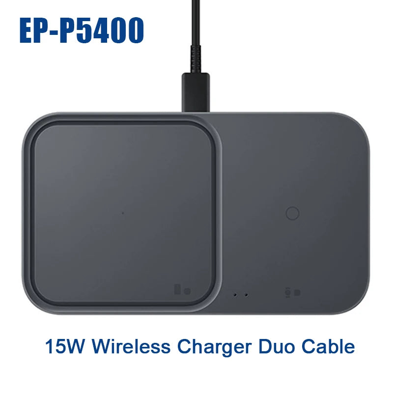 Wireless Charger Duo with Travel Adapter 15W,For Samsung Galaxy S23/S21/S10/S9/S8/Note20+/Smart Watch3-7 Airpods3 Qi EP-P5400