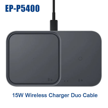 Wireless Charger Duo with Travel Adapter 15W,For Samsung Galaxy S23/S21/S10/S9/S8/Note20+/Smart Watch3-7 Airpods3 Qi EP-P5400