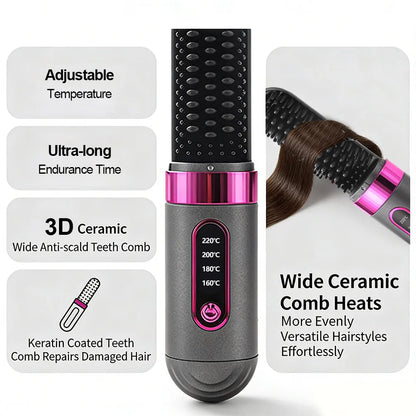 Cordless Hair Straightener Lightweight Hair Straightener Brush USB Rechargeable Hair Brush Intelligent Negative Ions Hot Brush