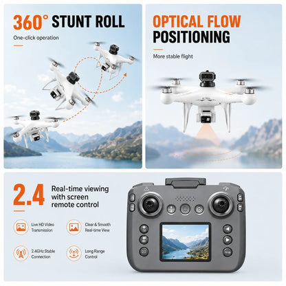 Drone Brushless Motor 2.4 Inch Screen Remote 360° Obstacle Avoidance 4K Electric Dual Camera Optical Flow Hover Real Time Transmission RC Drone