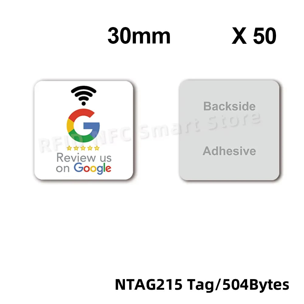 NFC215 Google Review Stickers 504Bytes 30mm Waterproof NFC Review Sticker Review Us on Google Sticker 13.56MHz NFC Tags Stickers