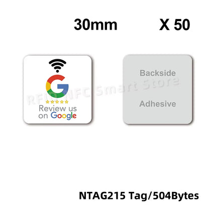 NFC215 Google Review Stickers 504Bytes 30mm Waterproof NFC Review Sticker Review Us on Google Sticker 13.56MHz NFC Tags Stickers