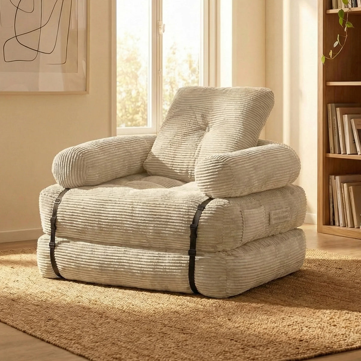 Modern Convertible Sofa Bed, 2-Seater Vacuum Packed Compressed Couch, Soft Memory Foam Floor Sofa for Small Space Living Room