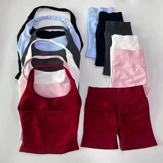 1-2pcs Gym Set Women Backless Tank Tops High Waist Scrunch Seamless