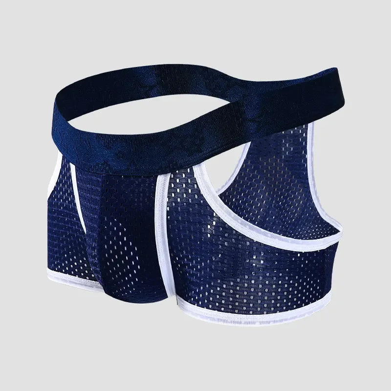 Men's Ice Silk Gunpowder Style Separated Underwear with Breathable Mesh, Summer Lightweight Briefs with Flat Front Design