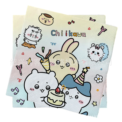 kawaii Chiikawa Birthday Party Disposable tableware Banner Cake Topper Hanging Flag Latex Foil Balloons Birthday Decorations Toy