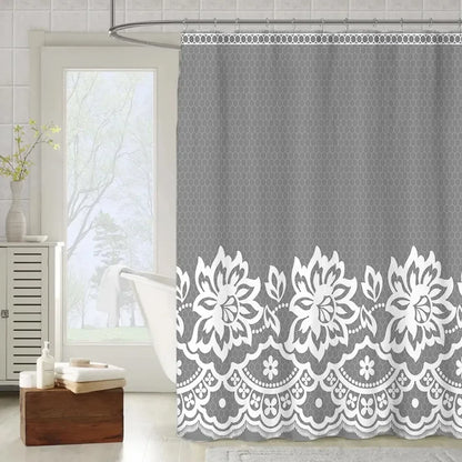 Luxury Red Gold Damask Print Shower Curtain, Waterproof Polyester Bathroom Curtain with Hooks