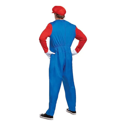 Anime Game Plumber Brothers Costume Funny Performance Costume Halloween Unisex Mens Womens Teen Party with Hat and Mustache