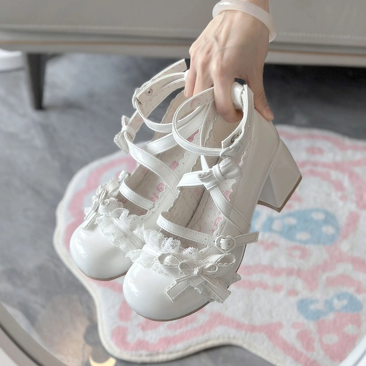 Lolita Mary Jane Shoes  New Women's Cute Bow High Heels Princess Heeled Single Shoes Spring Autumn Leather Pumps