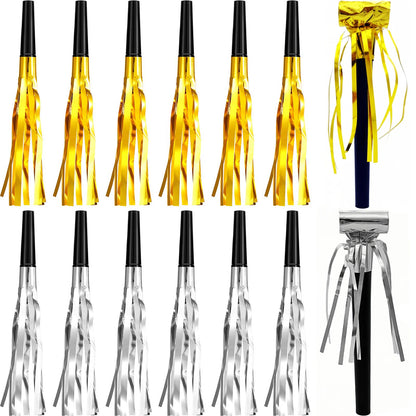 Party Noise Makers Gold Silver Fringed Glitter Whistles Blowers Horns for Birthday Party Scares Baby Shower Graduation New year