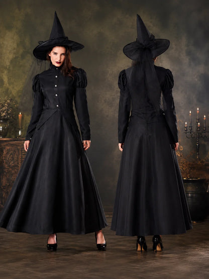 Family Matching Witch Costume for Women Girls, Classic Black Long Gown with Pointed Hat, Halloween Carnival Theme Party Cosplay Fancy Dress‑up