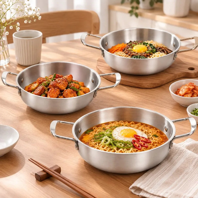 3pcs Stainless Steel Hot Pot Dual Handles Induction Compatible Ramen Seafood Cookware Utility Tool Kit Sets Pro Super Essentials