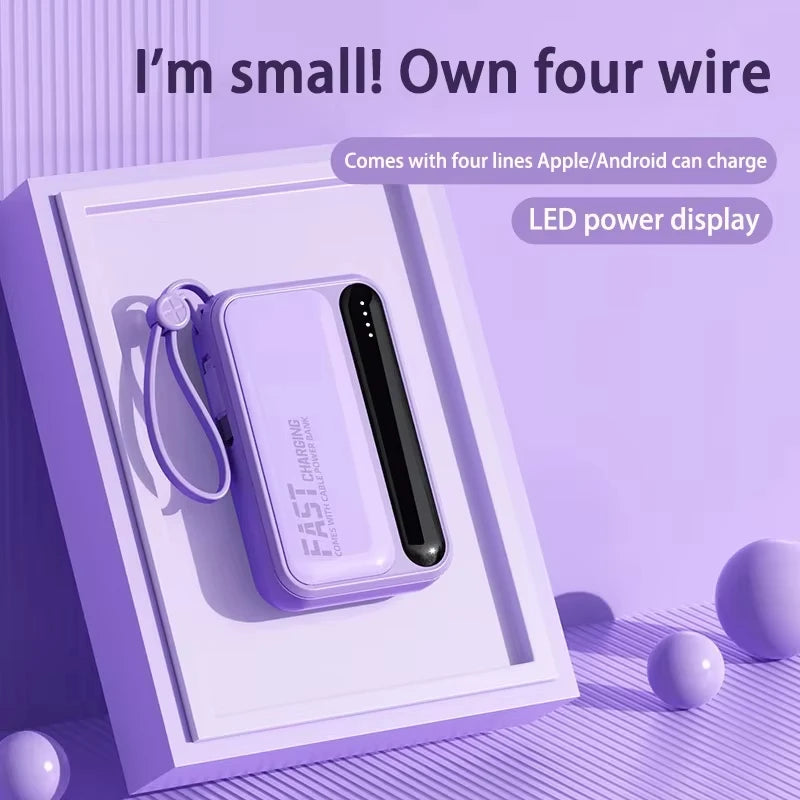 Lenovo 4 Built-in Type C Cables Mini Fast Charging 500000mAh Power Bank Compatible With iPhone Samsung Android Smart Mobiles