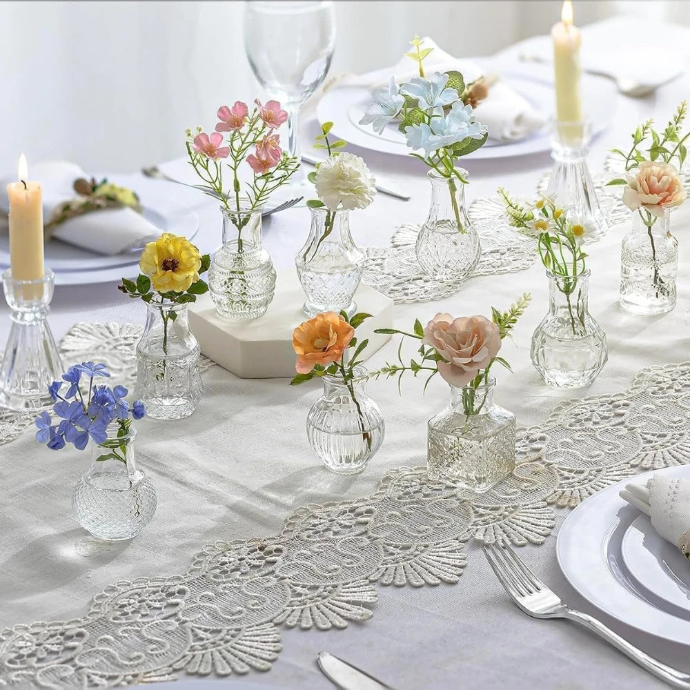 10/20Pcs Mini Glass Vase Modern Clear Hydroponic Flower Vase Retro Relief European Home Desktop Scene Wedding Party Decoration