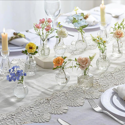 10/20Pcs Mini Glass Vase Modern Clear Hydroponic Flower Vase Retro Relief European Home Desktop Scene Wedding Party Decoration