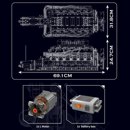 Mould King 10169 The Speed Car V12 Engine Building Block Technical Car Engine Toys Assembly Engine Brick Set Kids Christmas Gift