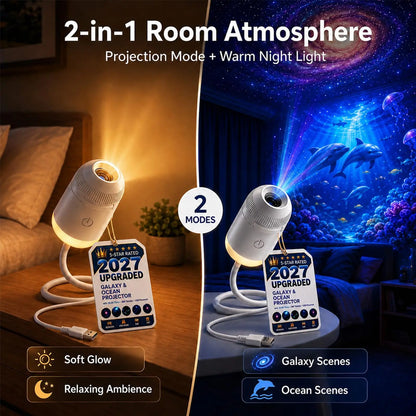 2027 Upgraded Hd Smart Dynamic 5d Holographic Night Light Projector, Plug and Play Hd Star Projector, 360° Adjustable Hd Galaxy