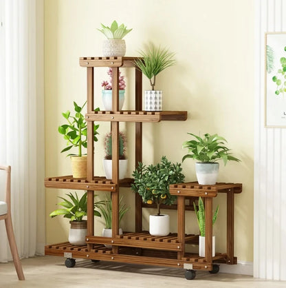 6 Tier Wood Plant Stand Plant Holder Display Rack Ladder Storage Rack Plant Shelf for Living Room Balcony Garden Patio