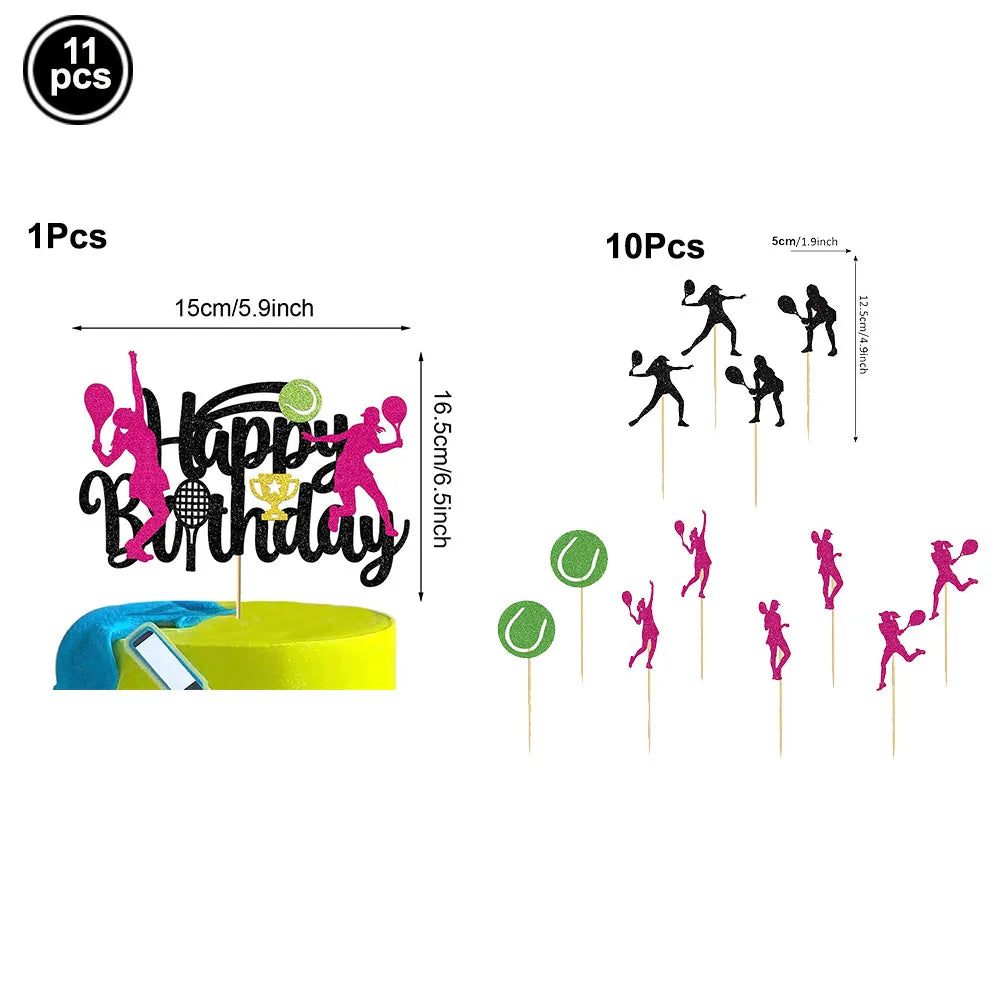 Tennis Cake Topper Happy Birthday Sign Cake Decorations Boy Man Tennis Racket Ball Player Sport Theme Birthday Party Supplies