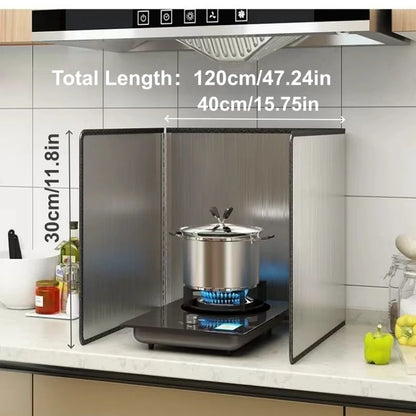 Foldable Stainless Steel Kitchen Splatter Guard Anti‑Oil Splash Baffle Heat Resistant Cooktop Shield for Oil Spatter Protection