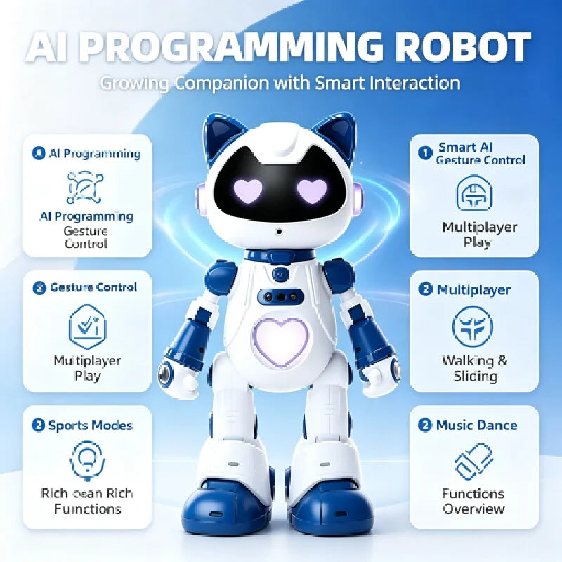 New Rc Intelligent Robot Cat Toy Gesture‑Control Programmable Robotic Pet With Mist Spray Led Light Sing Dance Play Piano Slidin