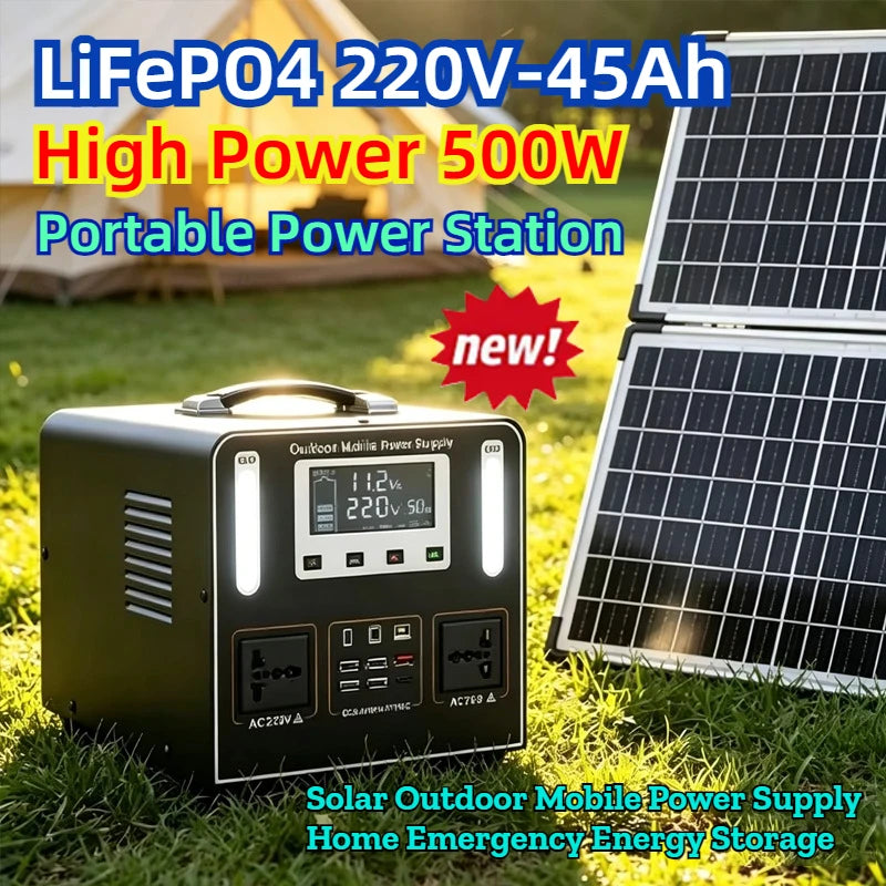 New 500W  Portable Power Station 220V 45Ah Solar Generator Emergency Backup Battery Power Supply for Home Outdoor Camping Stall