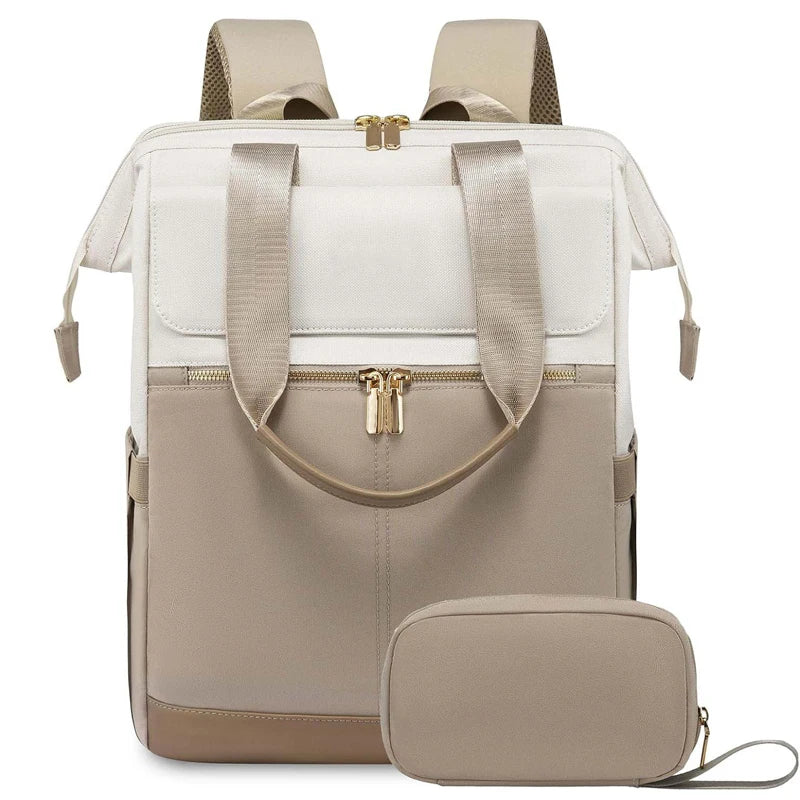 Cream Color Women Travel Laptop Backpack Large Capacity Multi-Piece Luggage Bag Simple Versatile Shoulder School Bag Travel Bags