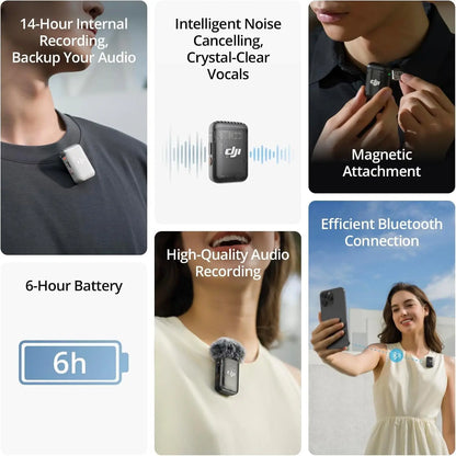 Refurbished Used DJI Mic 2 Transmitter Wireless Bluetooth Microphone with Intelligent Noise Cancelling 14-Hour Internal Recording 6-Hour Battery Magnetic Attachment for Vlogs
