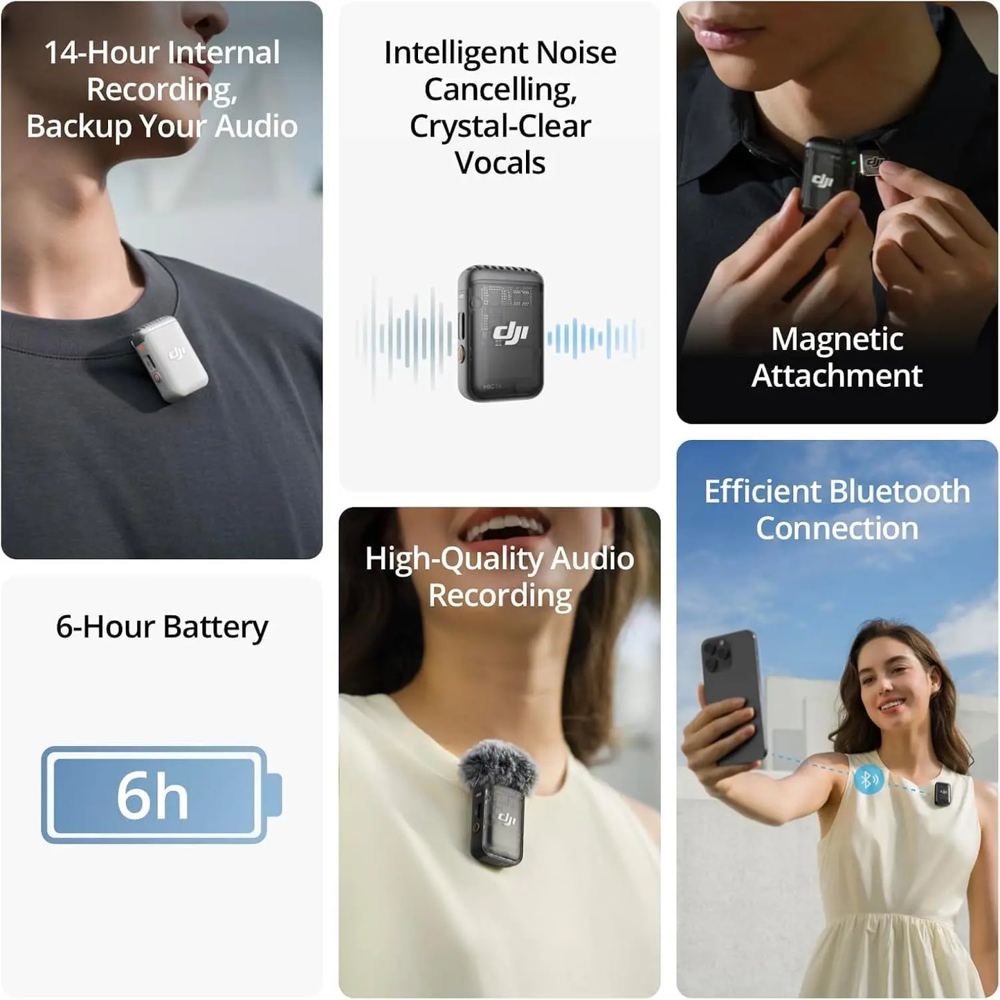 Refurbished Used DJI Mic 2 Transmitter Wireless Bluetooth Microphone with Intelligent Noise Cancelling 14-Hour Internal Recording 6-Hour Battery Magnetic Attachment for Vlogs