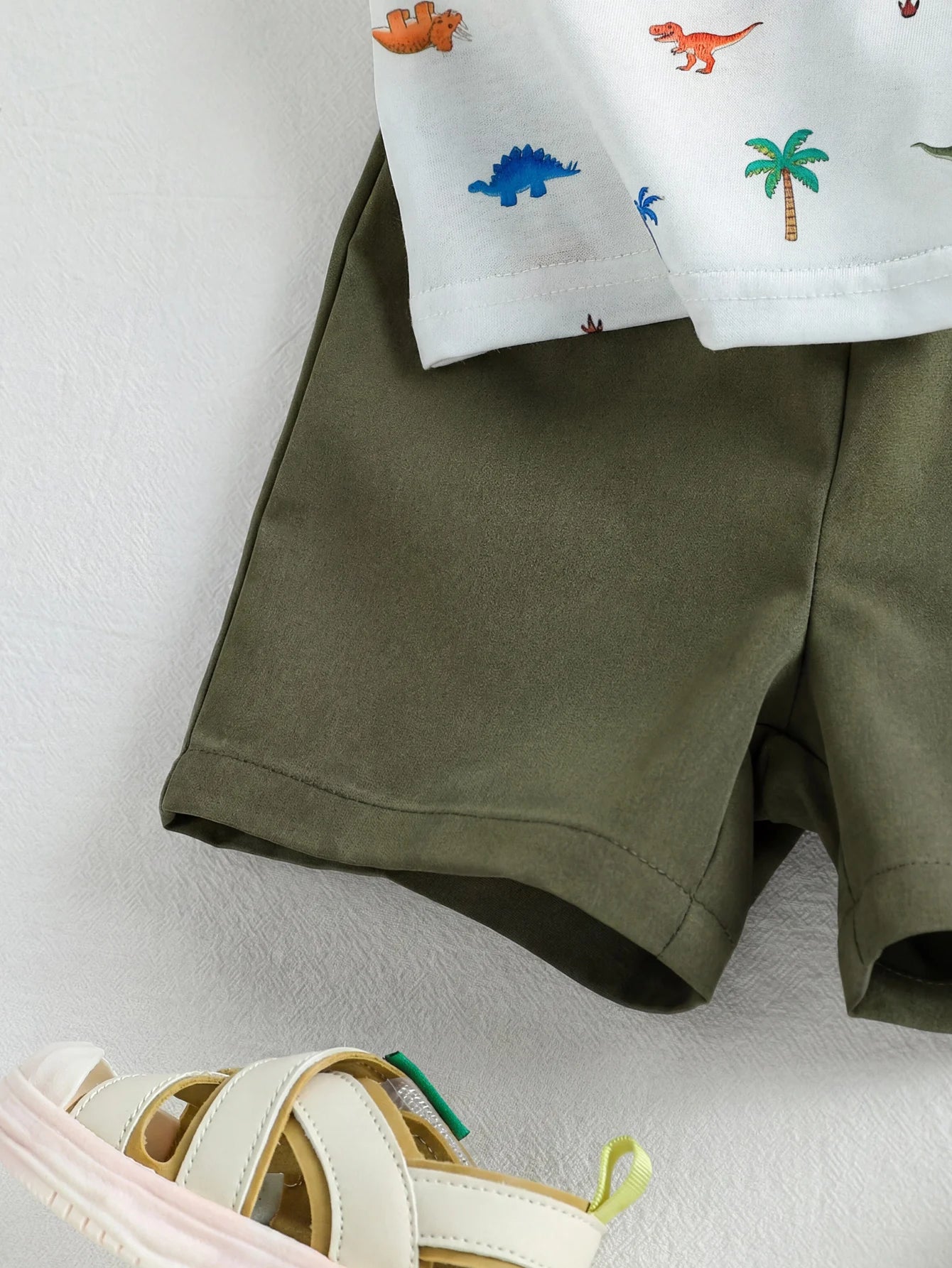 Baby Boy Polo 2‑Piece Set, Printed Lapel Short‑Sleeve Top With Solid Color Shorts, Casual Outfit For Summer Trip
