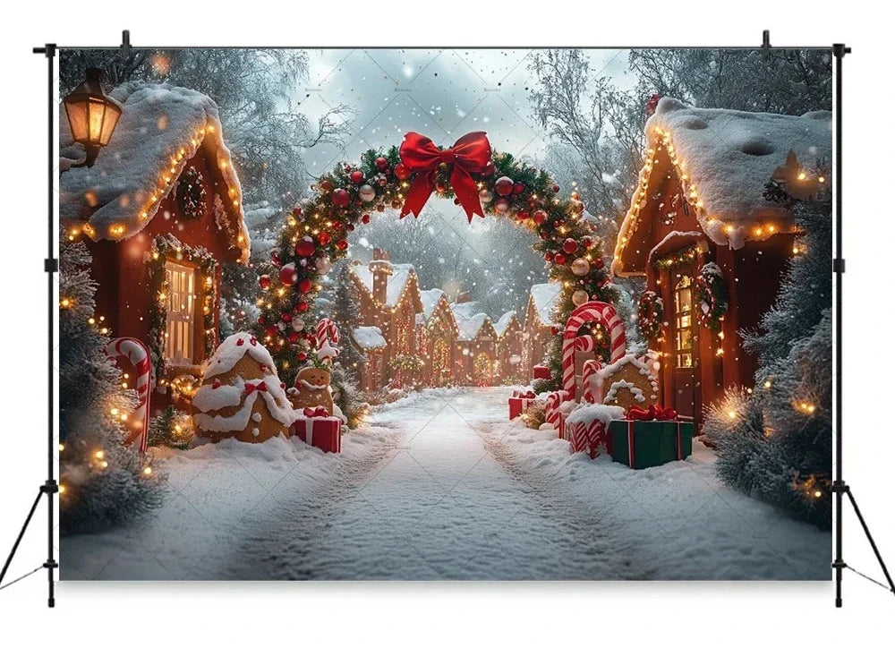 Christmas Gingerbread House Candy Vine Arch Theme Banner Background, Birthday Party, Home Decoration Photography Backdrop Cloth