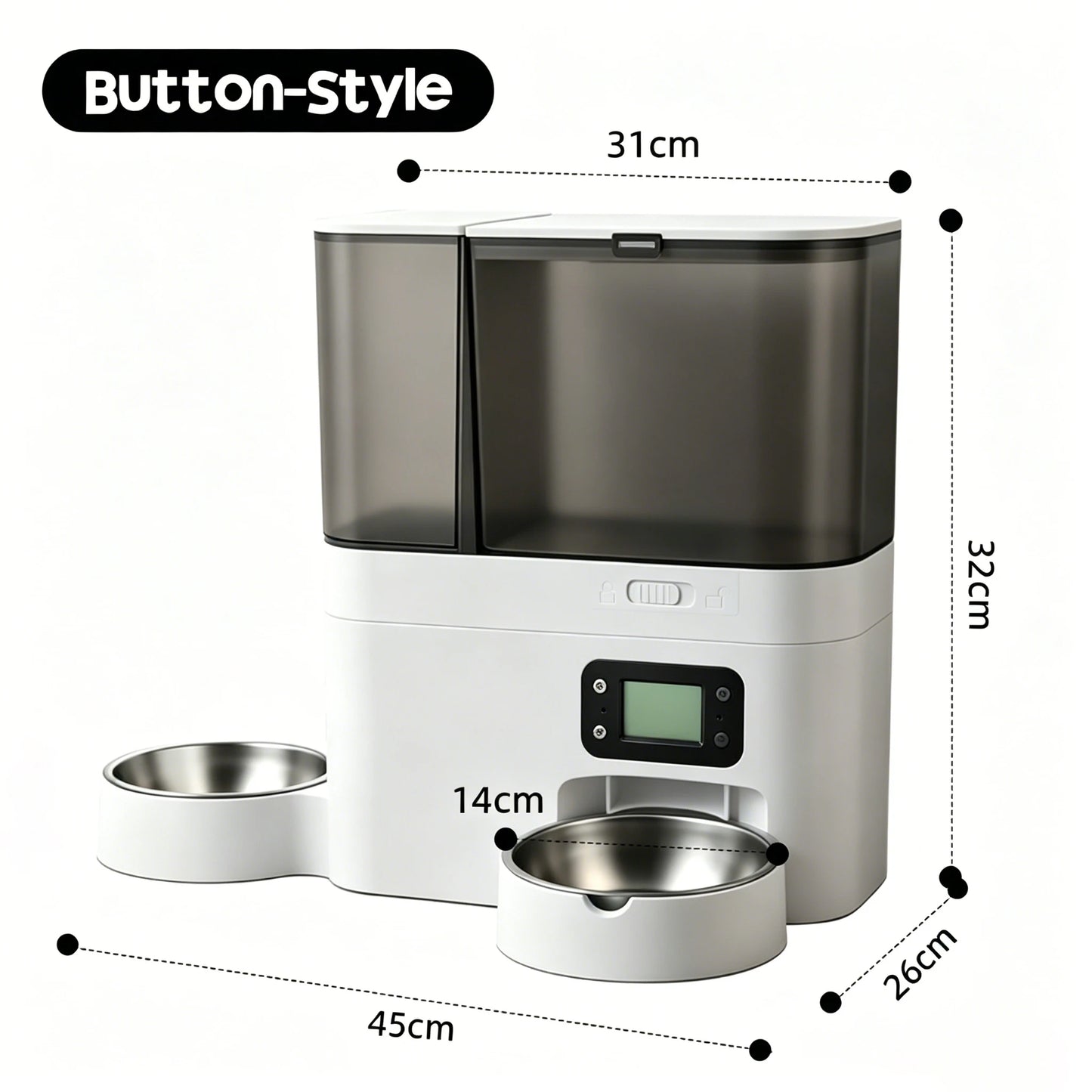 Pet Food and Water Dispenser 5L+3L Button WiFi Camera Tuya APP Automatic Smart Cat Feeder for Cats Dogs Stainless Steel Bowl