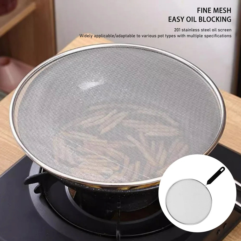 19-33cm Stainless Steel Oil Splatter Screen Frying Pan Mesh Guard Kitchen Cooking Tools Multi-Purpose Filter Net For Frying Pans