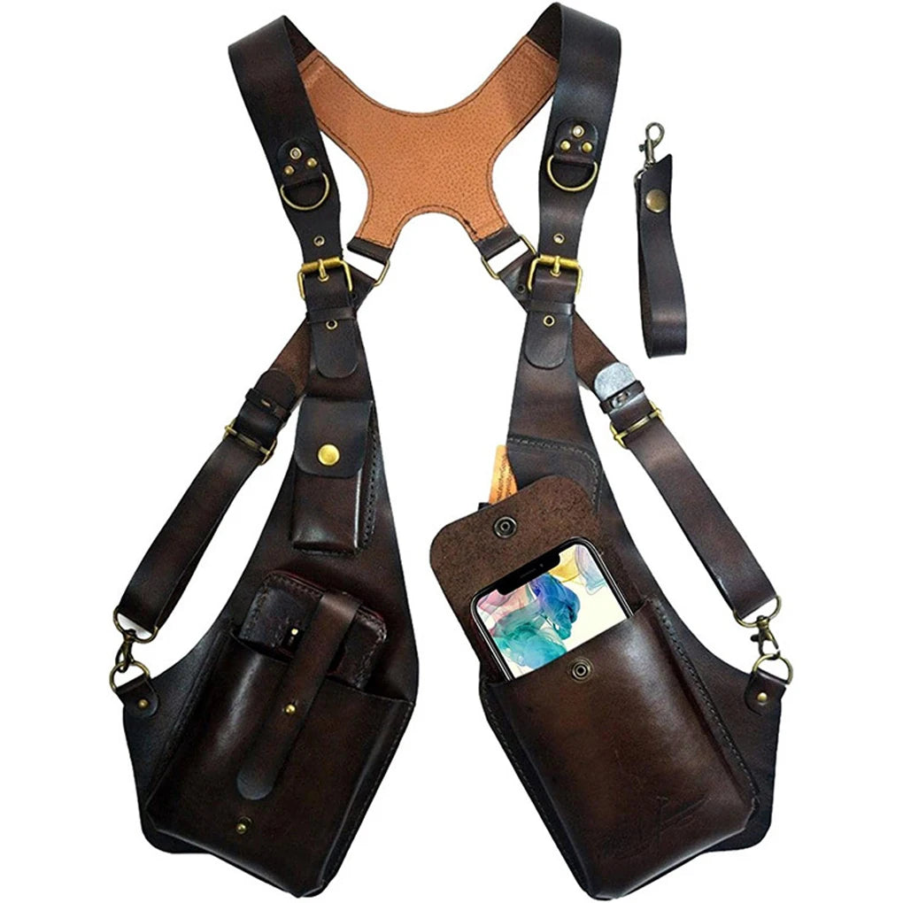 Retro Anti-Theft Double Shoulder Armpit Bag Outdoor Fashion Adjustable Wallet Phone Case For Men Shoulder Bags