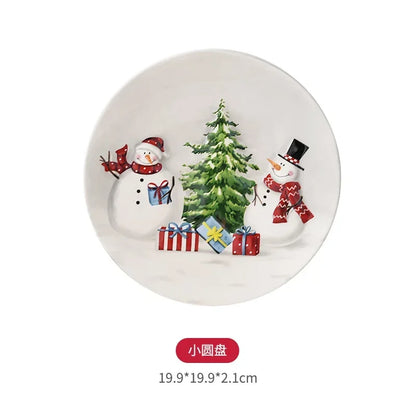 Nordic creative Christmas Snowman bowl plate cutlery set Western ceramic dinner plates Home rice salad bowl cup Christmas gift