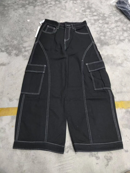 2026 Cyber Y2K Streetwear Black Baggy Women's Cargo Jeans Pants For Woman Clothing Wide Leg Gothic Punk Loose Fit Denim Trousers
