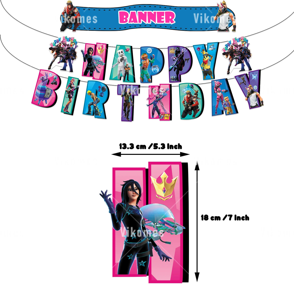 Fortnite Balloons Happy Birthday Banner Shooting Game Party Decoration Alpaca Llama Disposable Tableware Background Cake Topper