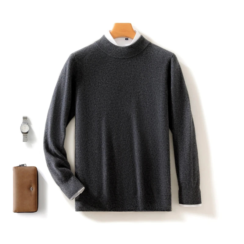 Fall/Winter New Wool Pullover Sweater Cashmere Shirt Men's Semi-high Neck Long Sleeve Loose Knitted Bottom Shirt