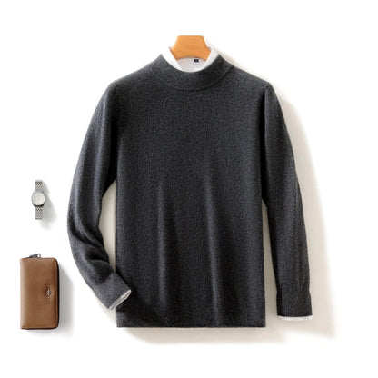 Fall/Winter New Wool Pullover Sweater Cashmere Shirt Men's Semi-high Neck Long Sleeve Loose Knitted Bottom Shirt