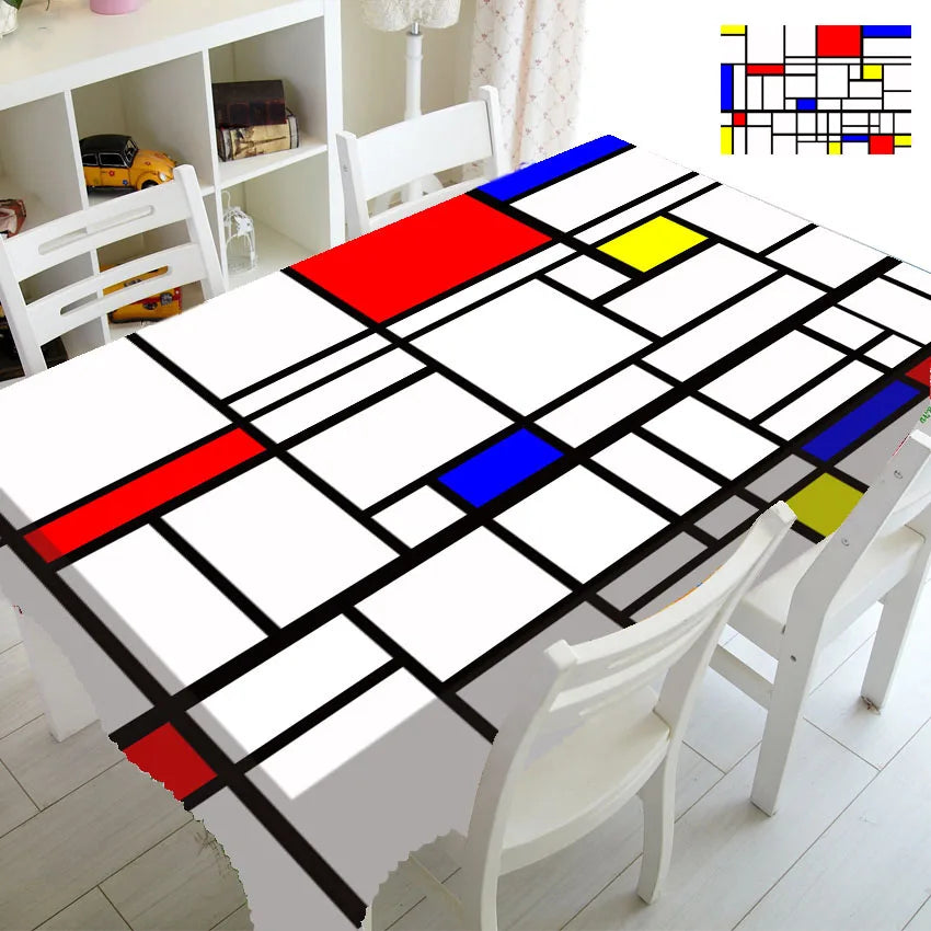 Modern Abstract Mondrian Pattern Tablecloth Table Cover Cloth Rectangle Square Minimalist Geometric Home Kitchen Decor