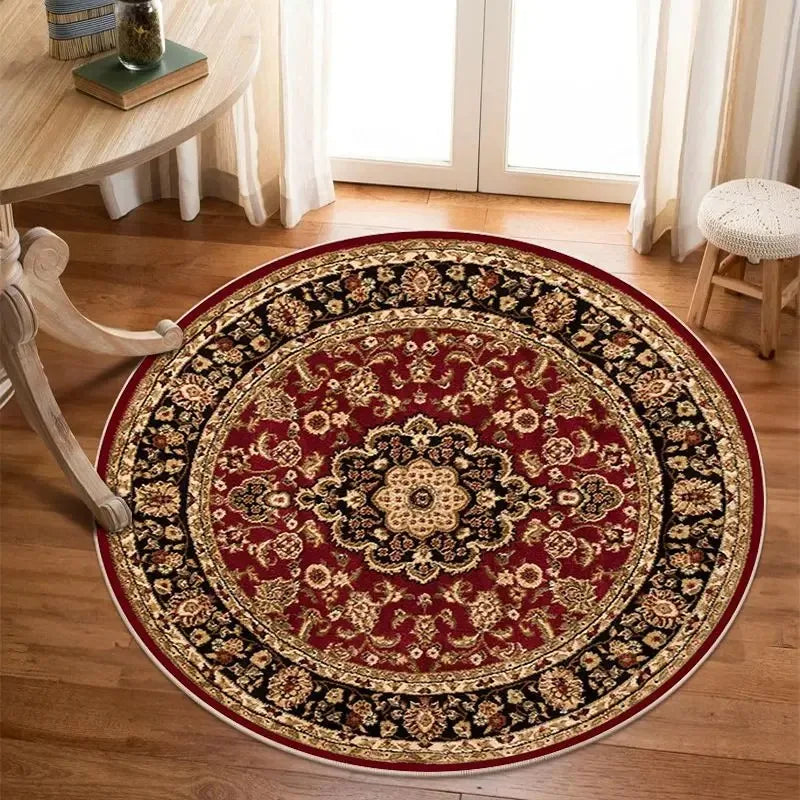 Bohemia Luxury Pattern Persian Round Carpet Washable Decoration Home Light Rug Bedroom Chair Mat Red Carpets for Living Room