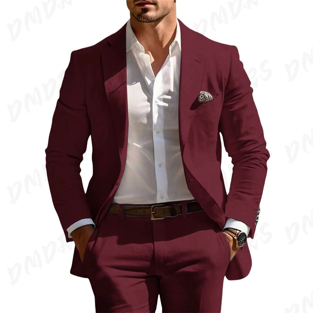 Classic Summer Men's Suit 2PCS For Wedding Formal Solid Suit Including Jacket Pants For Party Classic Occasion Clothing
