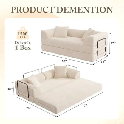 Cloud Boneless Convertible Floor Sofa Bed, 70" 5-in-1 Foldable Compressed Loveseat Lounge Sleeper 2 Seater Couches
