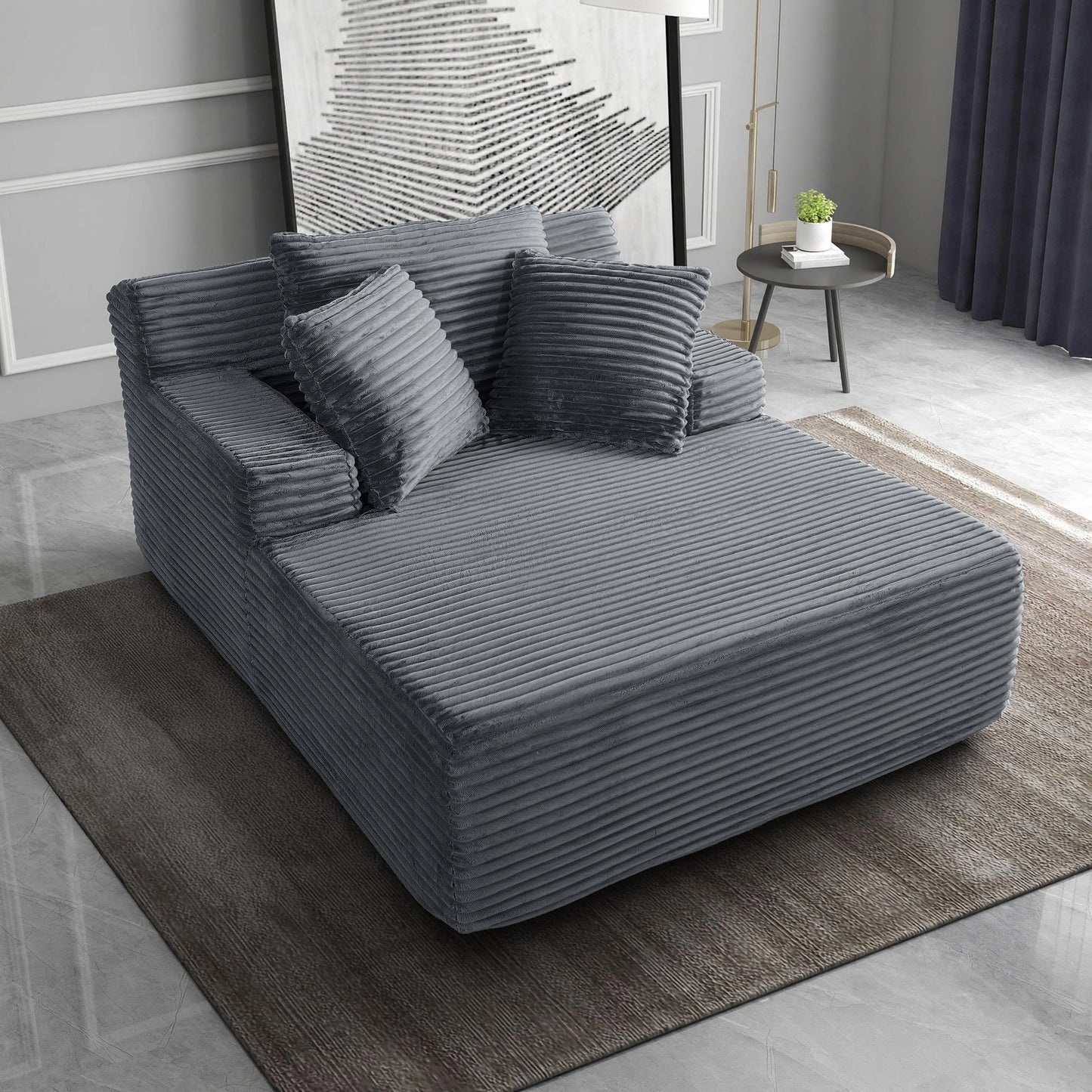 66" Oversized Cloud Sofa Bed, No Assembly Required Faux Fur Chaise Lounge with Pillow, Luxury Boneless Reading Chair for Living Room