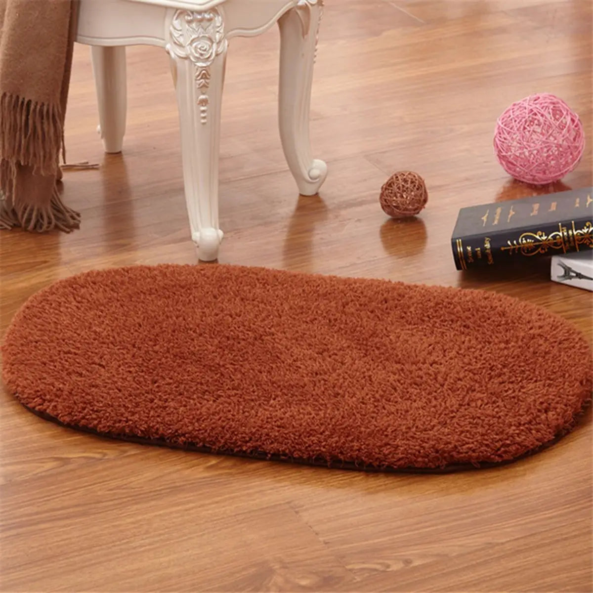 Non Slip Oval For Shower Room Toilet Bathtub Shaggy Water Absorption Bathroom Rugs Doormat Floor Carpet Bath Mat