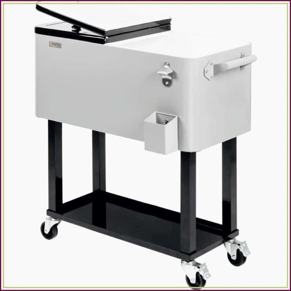 Rolling Ice Chest, 80QT Cooler Cart with Shelf, Beverage Pool, Bottle Opener, Portable Party Bar
