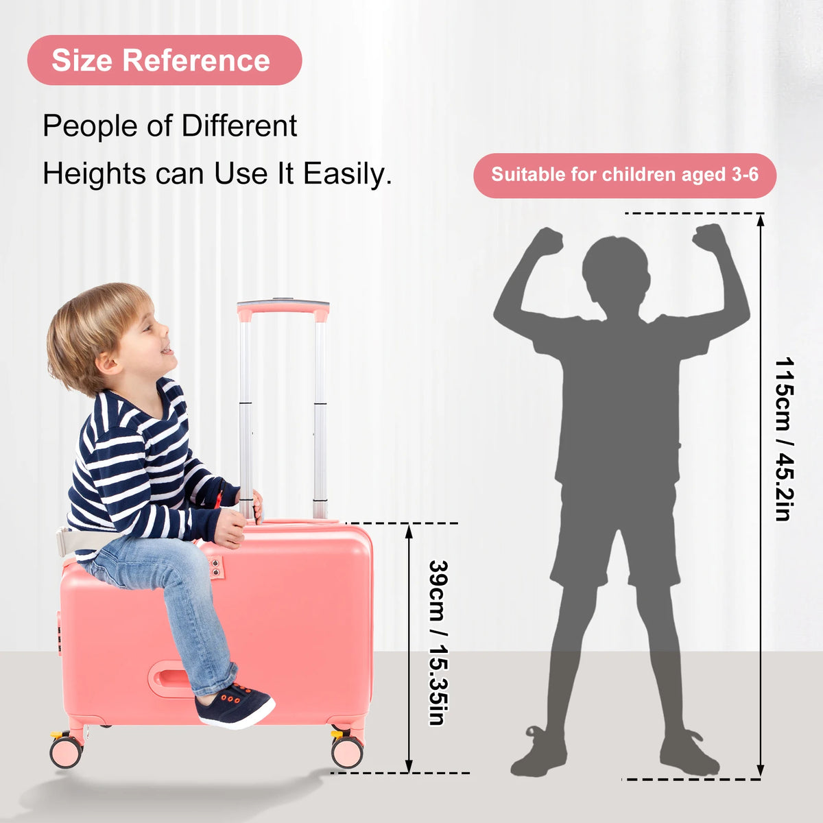 Suitcase for Kids 20 Inch Kids Ride on Suitcase, Childrens Ride on Luggage with Foot Pedal and Wheels – Travel Carrier Cabin Case with Safety Harness Stroller for Toddler Girls Boys
