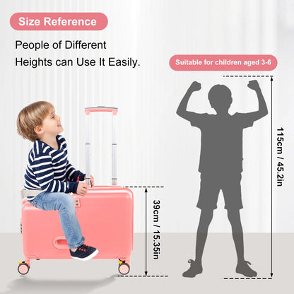 Suitcase for Kids 20 Inch Kids Ride on Suitcase, Childrens Ride on Luggage with Foot Pedal and Wheels – Travel Carrier Cabin Case with Safety Harness Stroller for Toddler Girls Boys